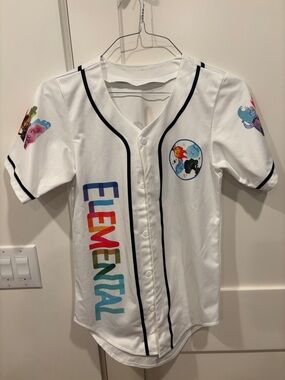 Disney White Baseball-Style Jersey with Multicolor Lettering